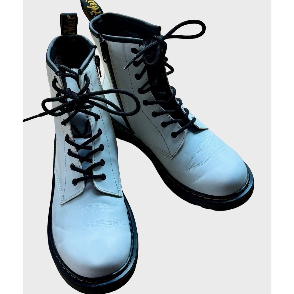 Dr. Martens 1460 Youth White Leather Side Zip Boots Kids Size 6